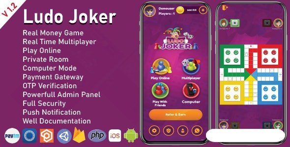 Ludo Joker With Online Multiplayers Real Money Game(Android + IOS)