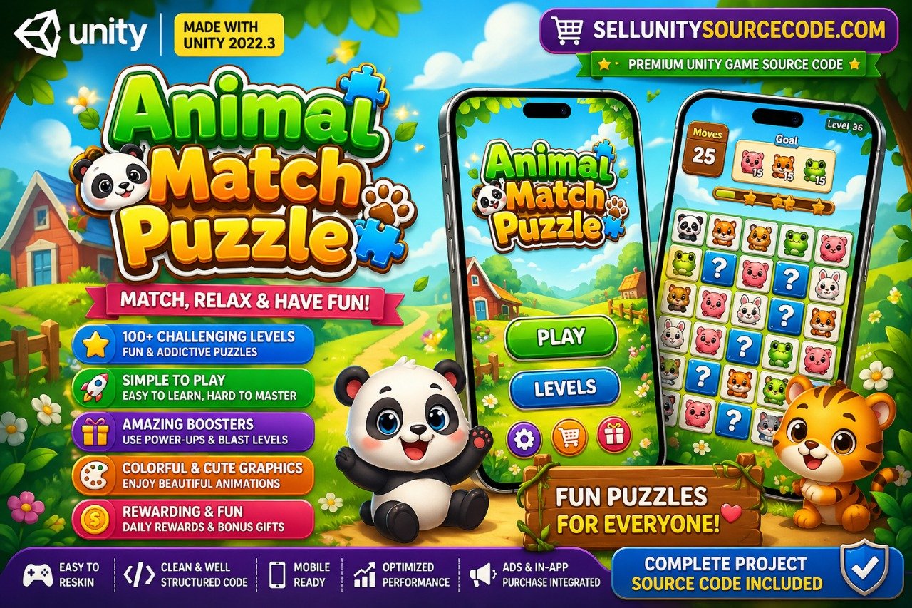 Animal match puzzle Kids Game source code
