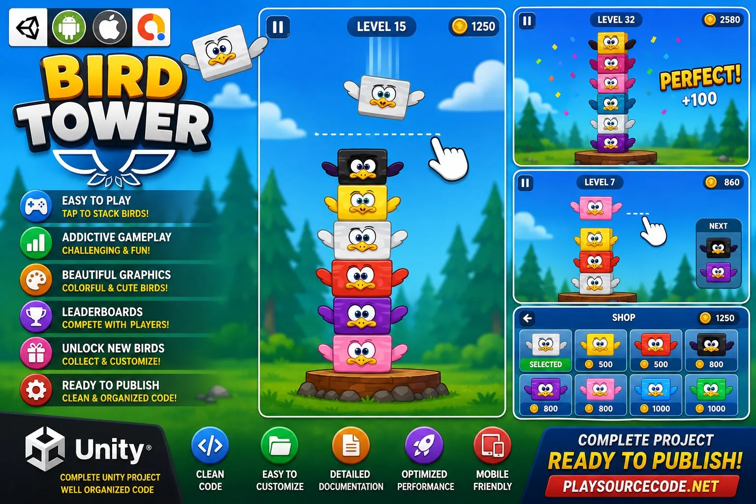 Bird Tower Unity Casual Game screenshot 5