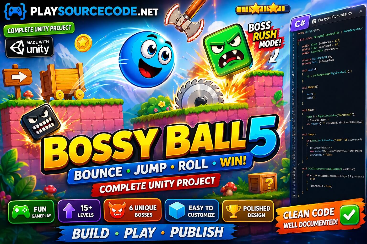 Bossy Ball 5: Bounce Jump Roll Unity Game source code
