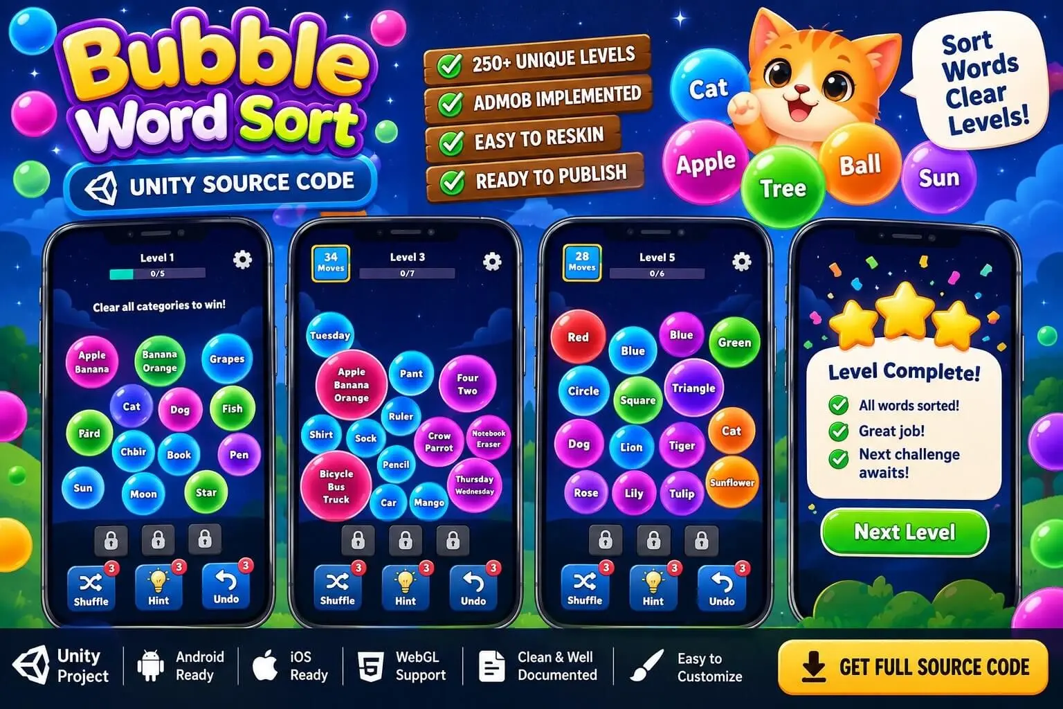Bubble Word Sort – Unity Source Code source code