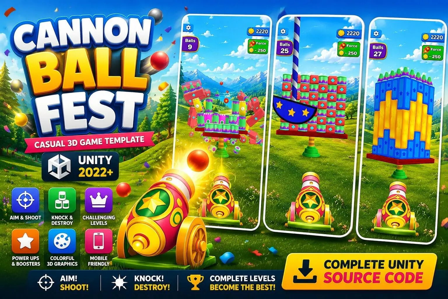 Cannon Ball Fest | Casual 3D Unity Game Template