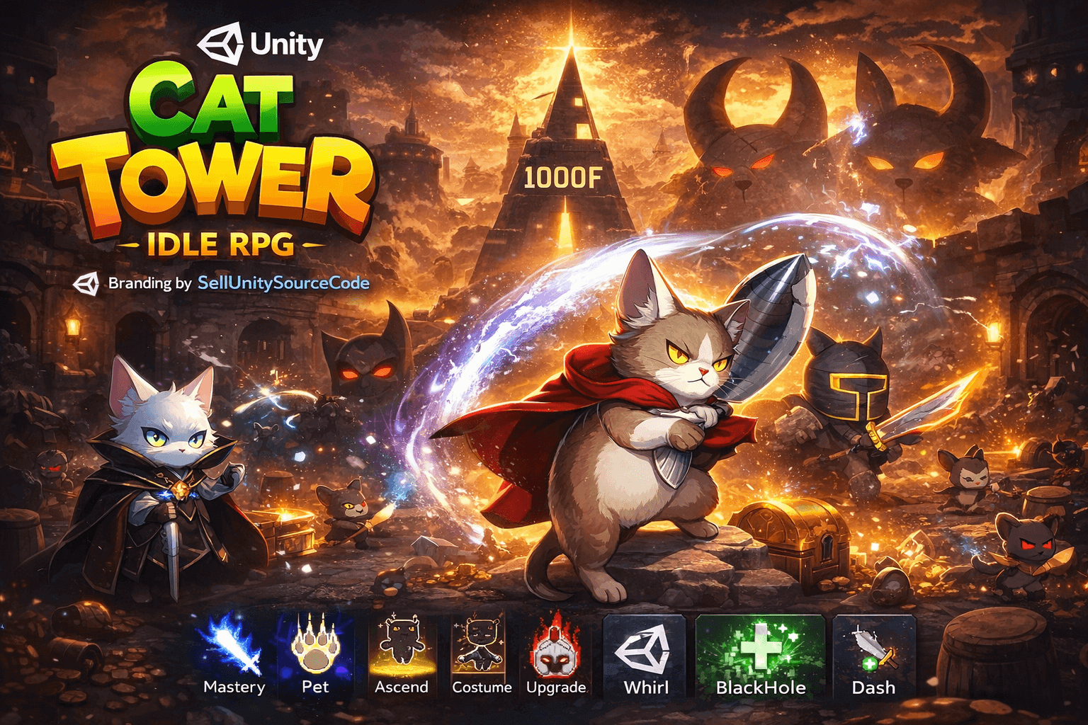 Cat Tower: Idle RPG Unity Source Code – Tap Combat & Pet System source code