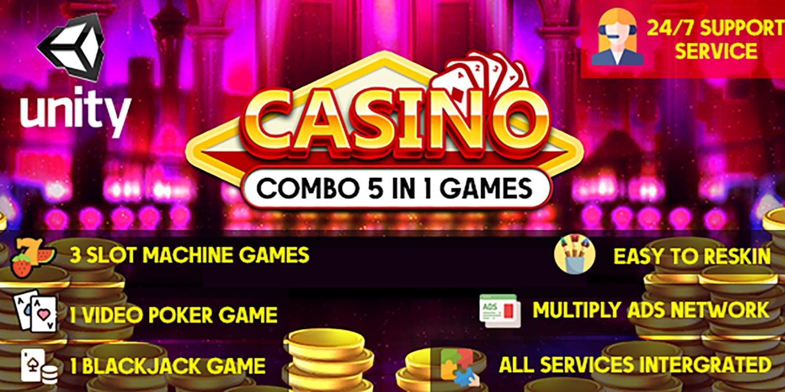 Combo Casino Games – 5 In 1 Unity Games SellUnitySourceCode source code