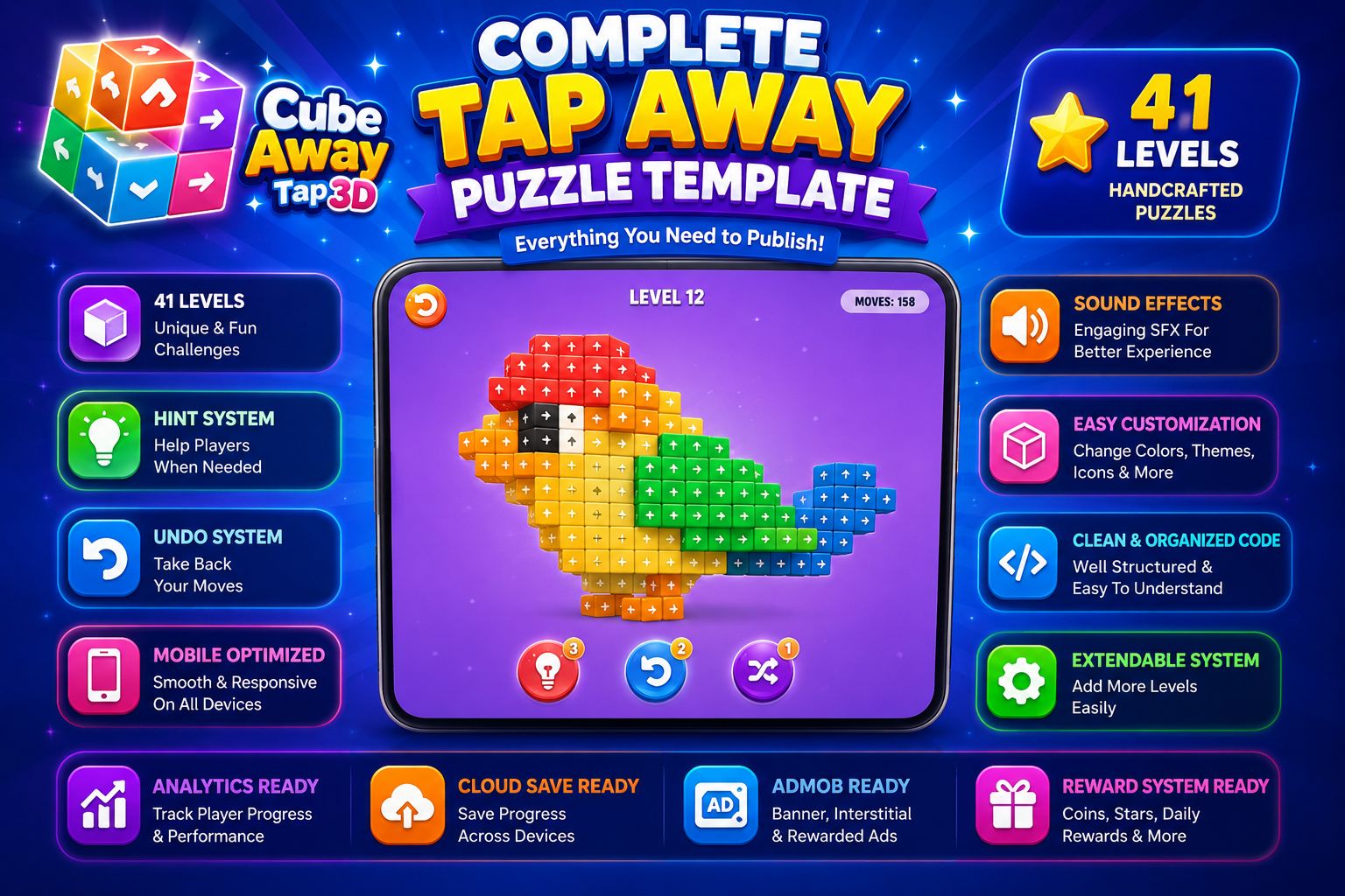 Cube Away –Tap 3D Block Puzzle Unity Template screenshot 2