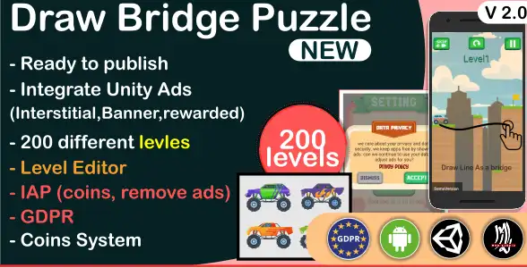 Draw Bridge Puzzle, Car Bridge SellUnitySourceCode
