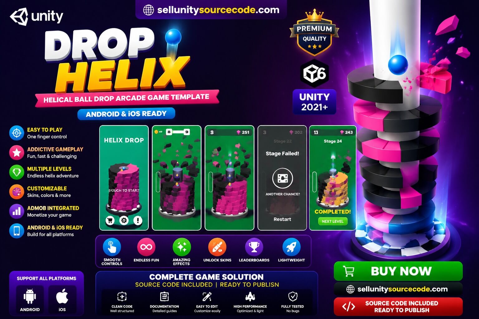 Drop Helix Unity Source Code – Helical Ball Drop Arcade Game Template (Android &amp; iOS) source code