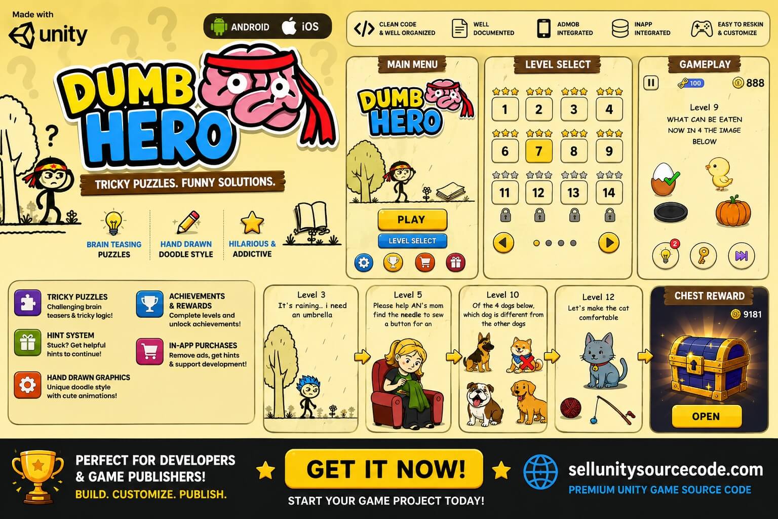 Dumb Hero – Unity - Admob - InApp - Puzzle Game source code