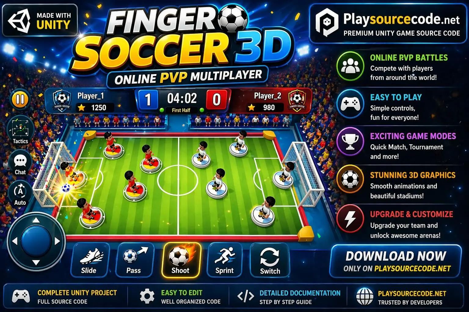 Finger Soccer 3D Online PvP Multiplayer Unity Complete Project source code