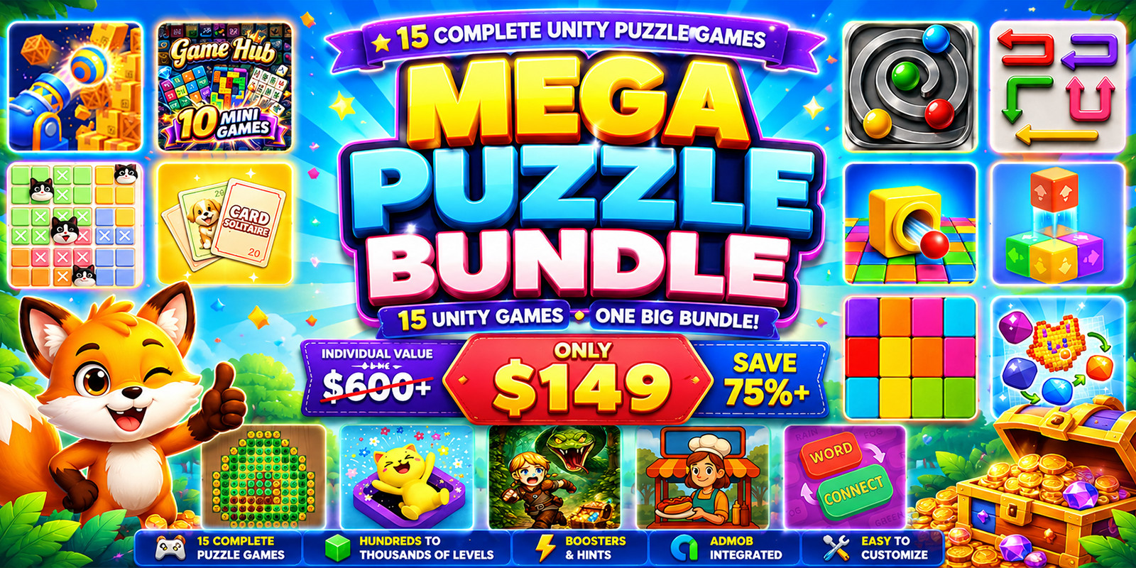 FoxGames Mega Puzzle Bundle - 15 Unity Games source code