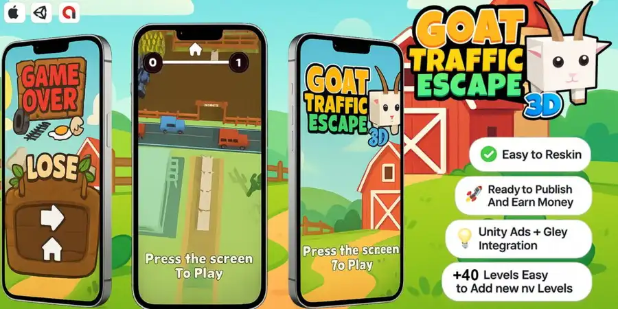 Goat Traffic Escape 3D – Hyper Casual Mobile Game source code