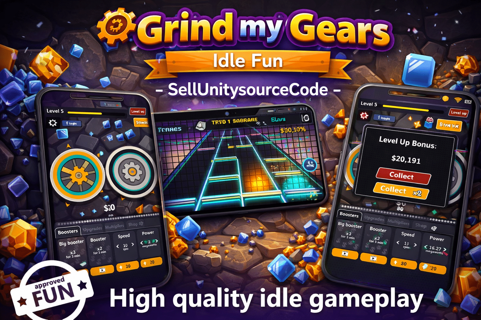 ⚙️ Grind my Gears - Idle Fun SellUnitySourceCode source code