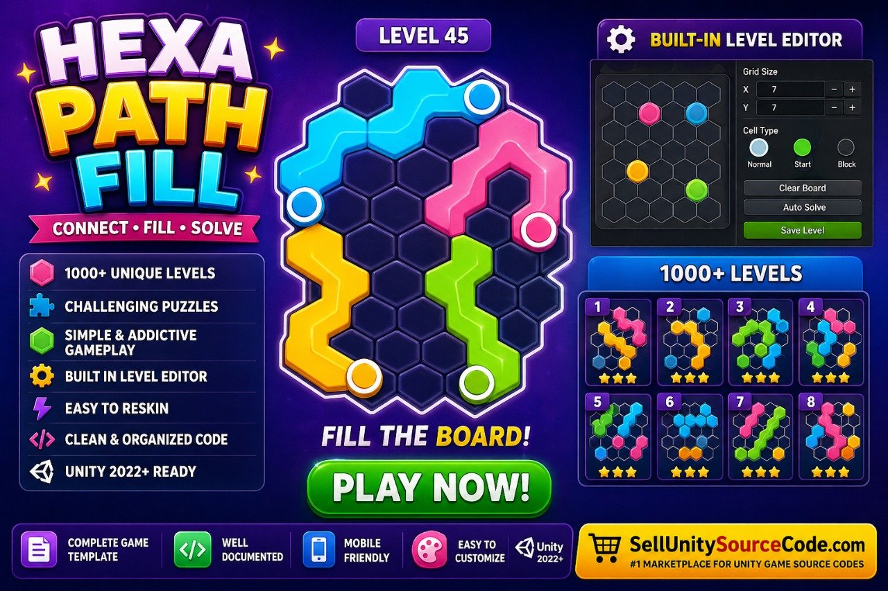 Hexa Path Fill - Unity Project source code
