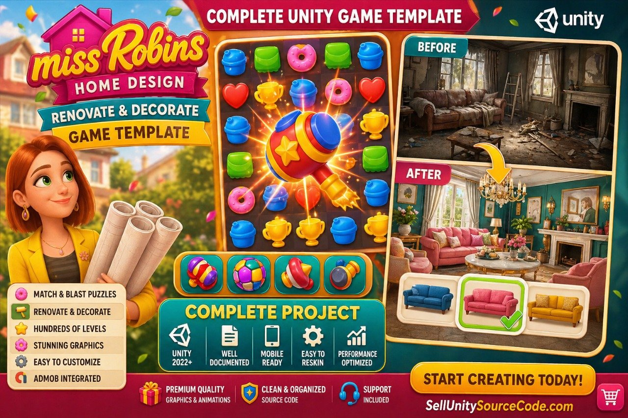 🧩 Home Design Story: Miss Robins – Renovate &amp;amp; Decorate Game Template source code