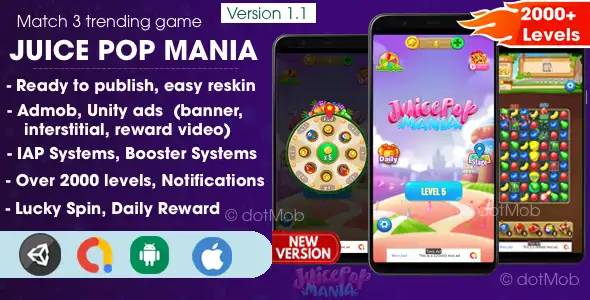 Juice Pop Mania – Match 3 Game Unity Project source code
