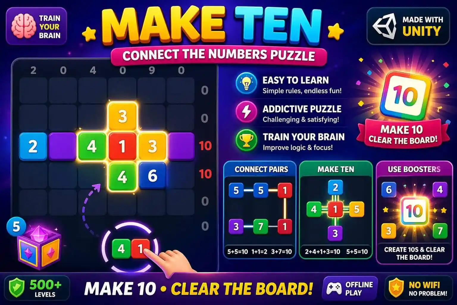 Make Ten – Connect the Numbers Puzzle Unity Source Code source code