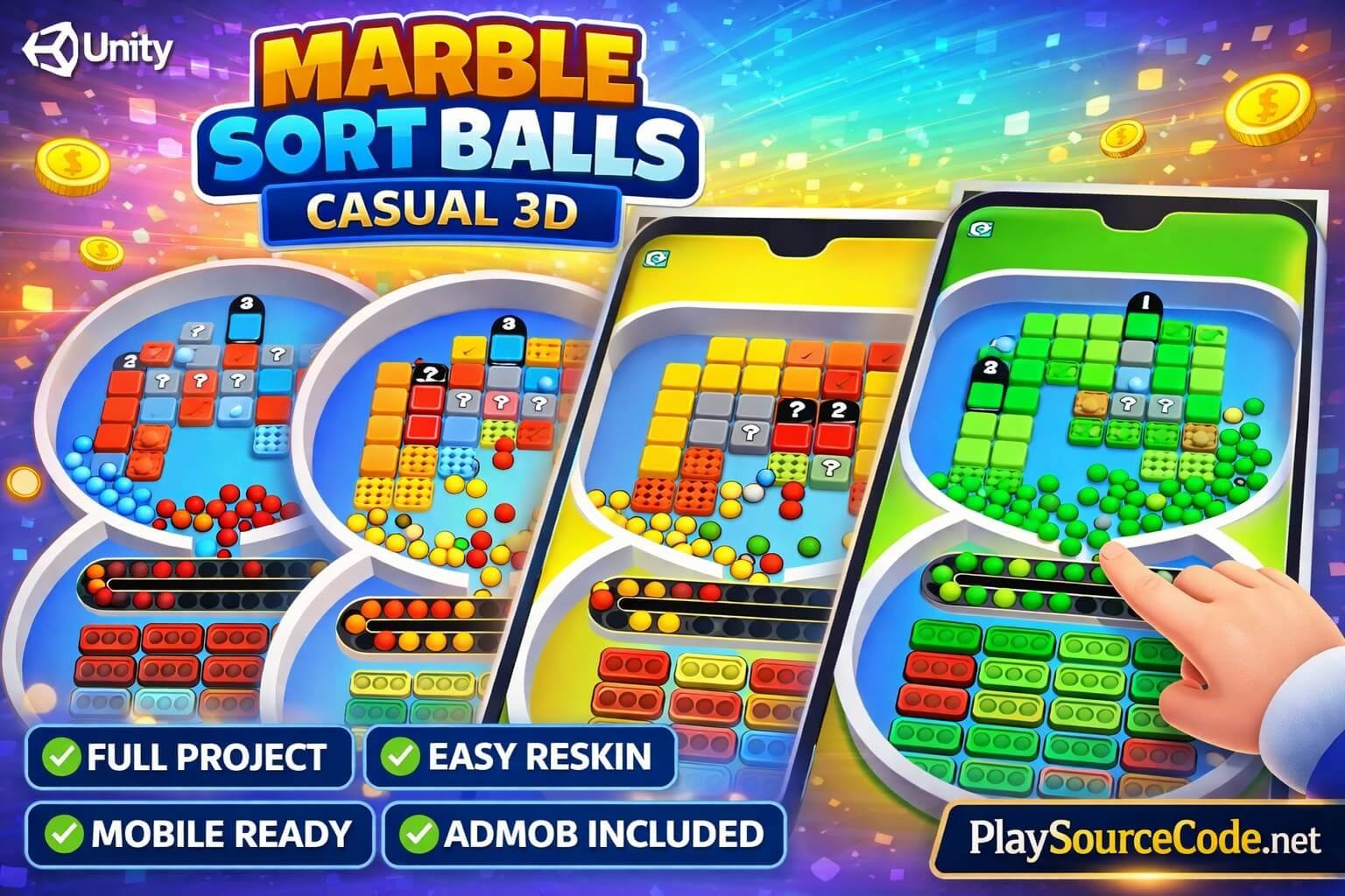 Marble Sort Balls Casual 3D Unity Game Source Code source code