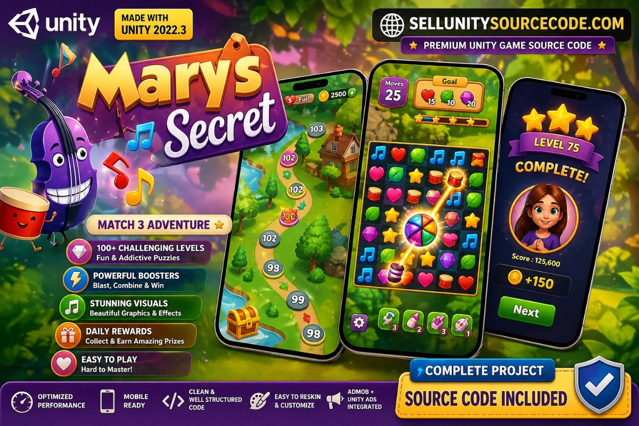 Mary’s Secret – Match 3 Unity Game Template source code