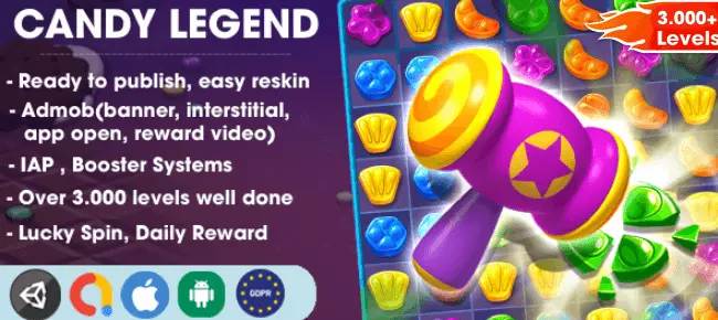 New Candy Legend Match 3 Game Complete Unity Projects - SellUnitySourceCode.com source code
