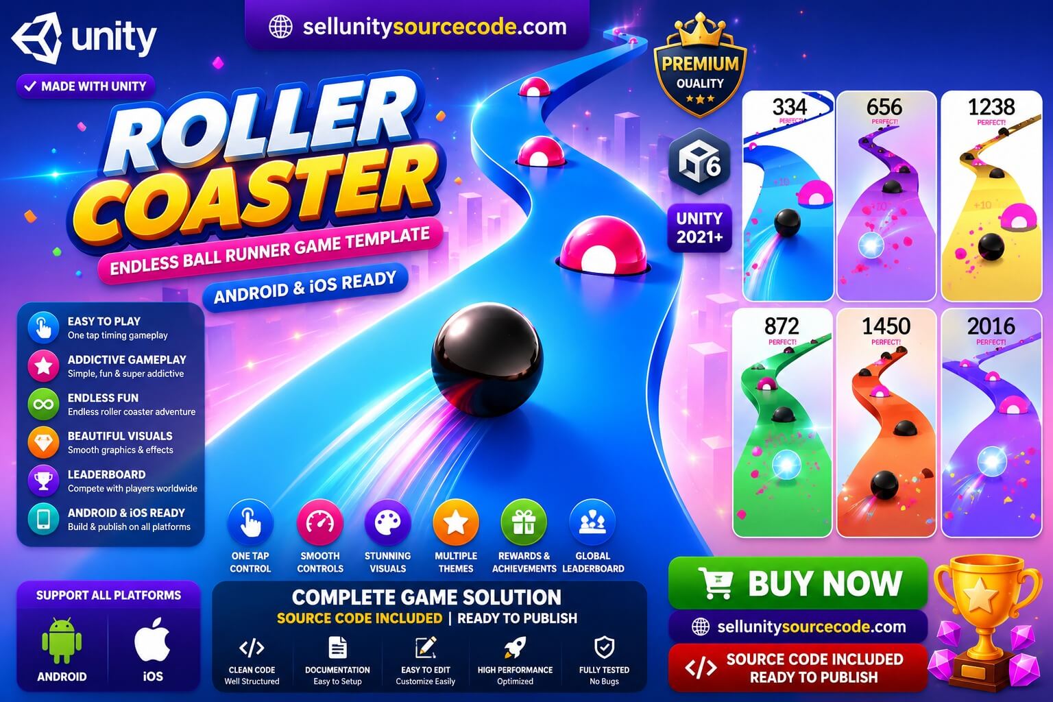 Roller Coaster Unity Source Code – Endless Ball Runner Arcade Game Template (Android &amp; iOS) source code