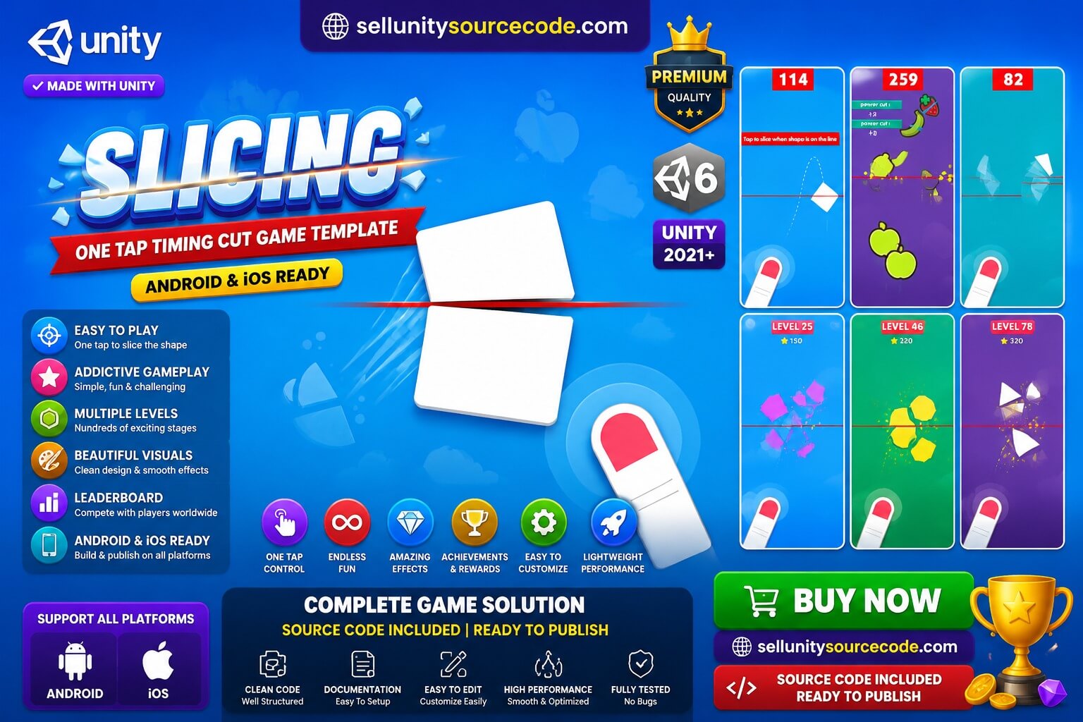 Slicing Unity Source Code – Hyper Casual One Tap Timing Cut Game Template (Android &amp; iOS) source code