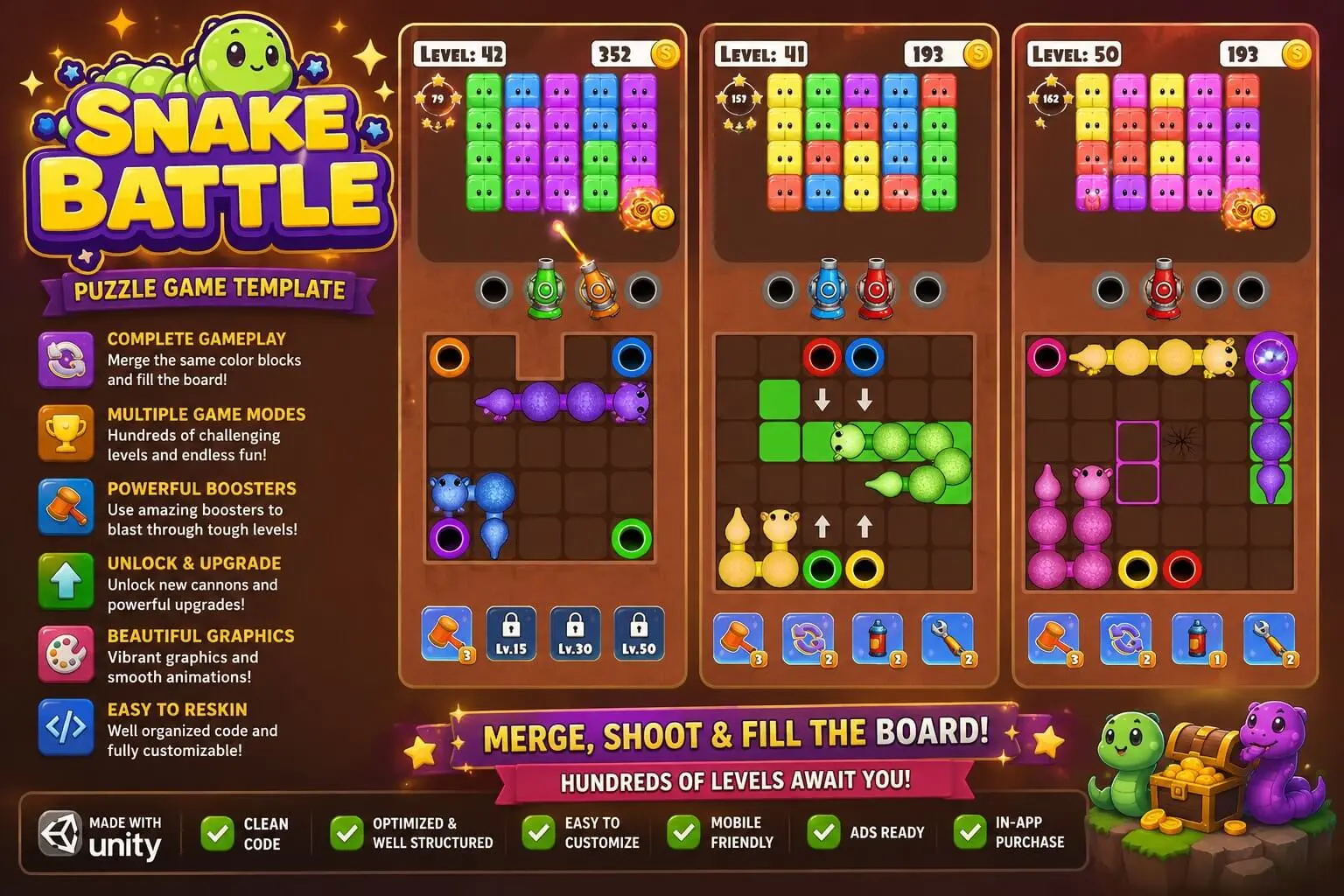 Snake Battle Puzzle – Complete Mobile Game Template source code