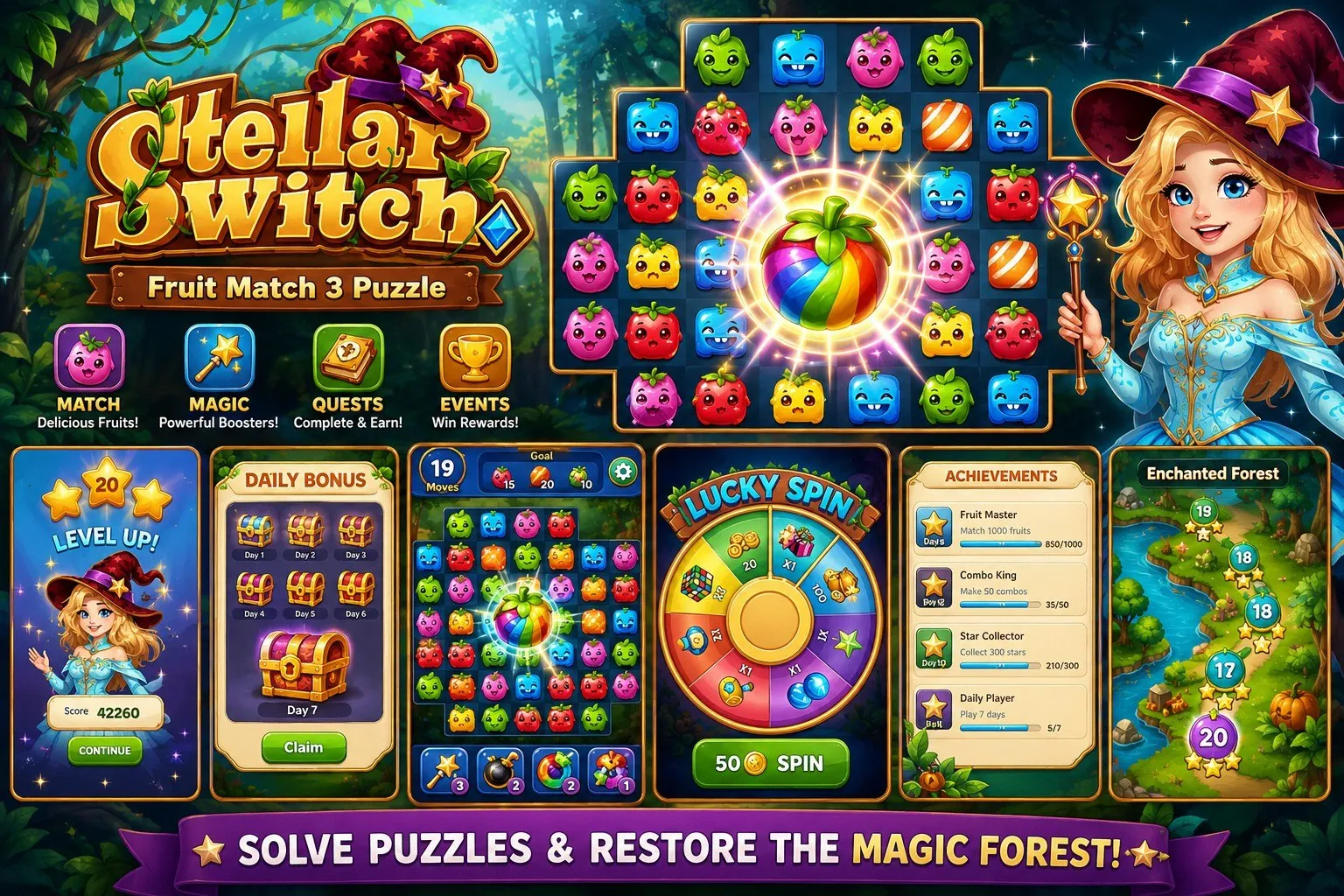Stellar Witch Fruit Match 3 Puzzle Unity Source Code screenshot 2
