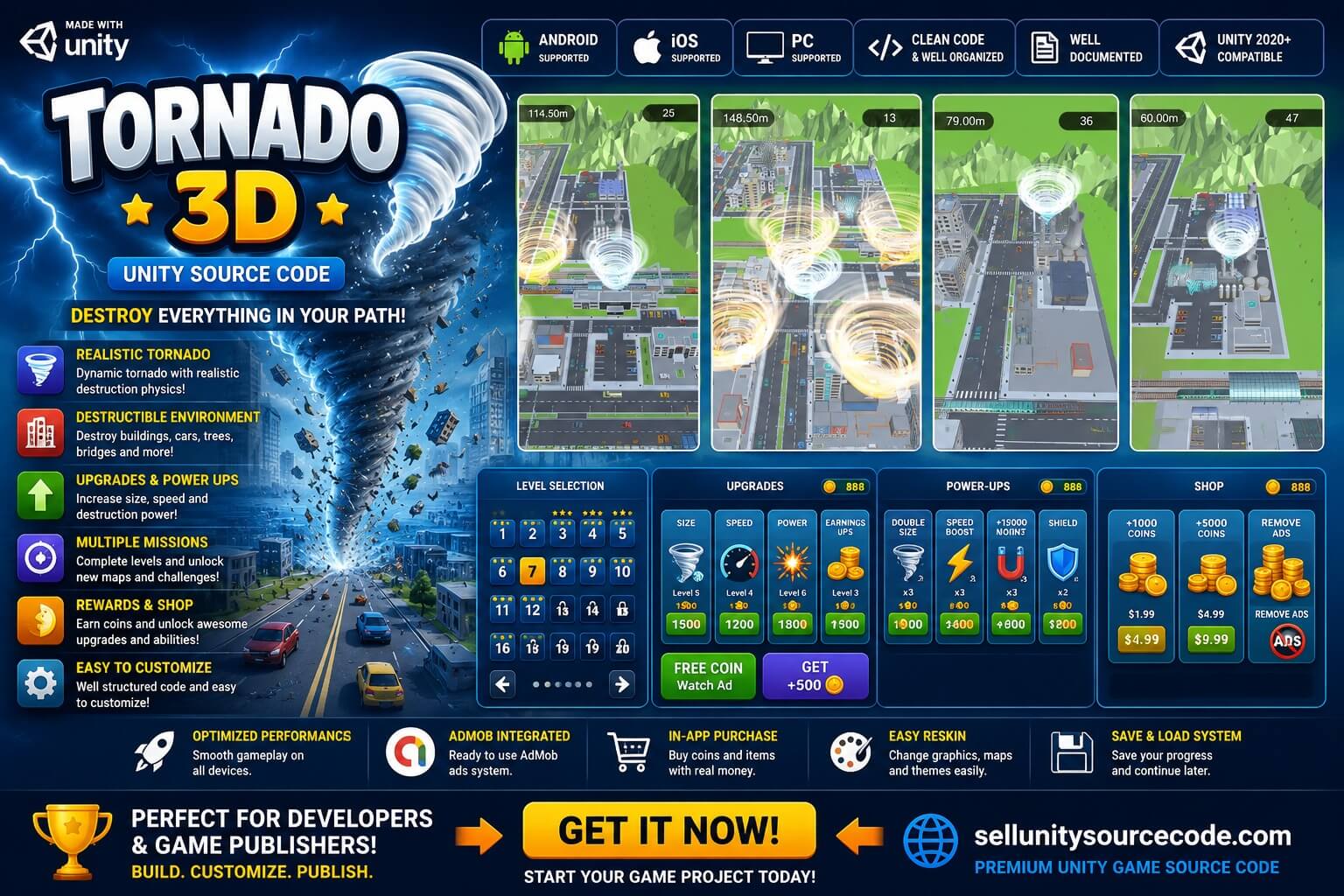 Tornado Unity Source Code – Addictive City Survival Arcade G source code
