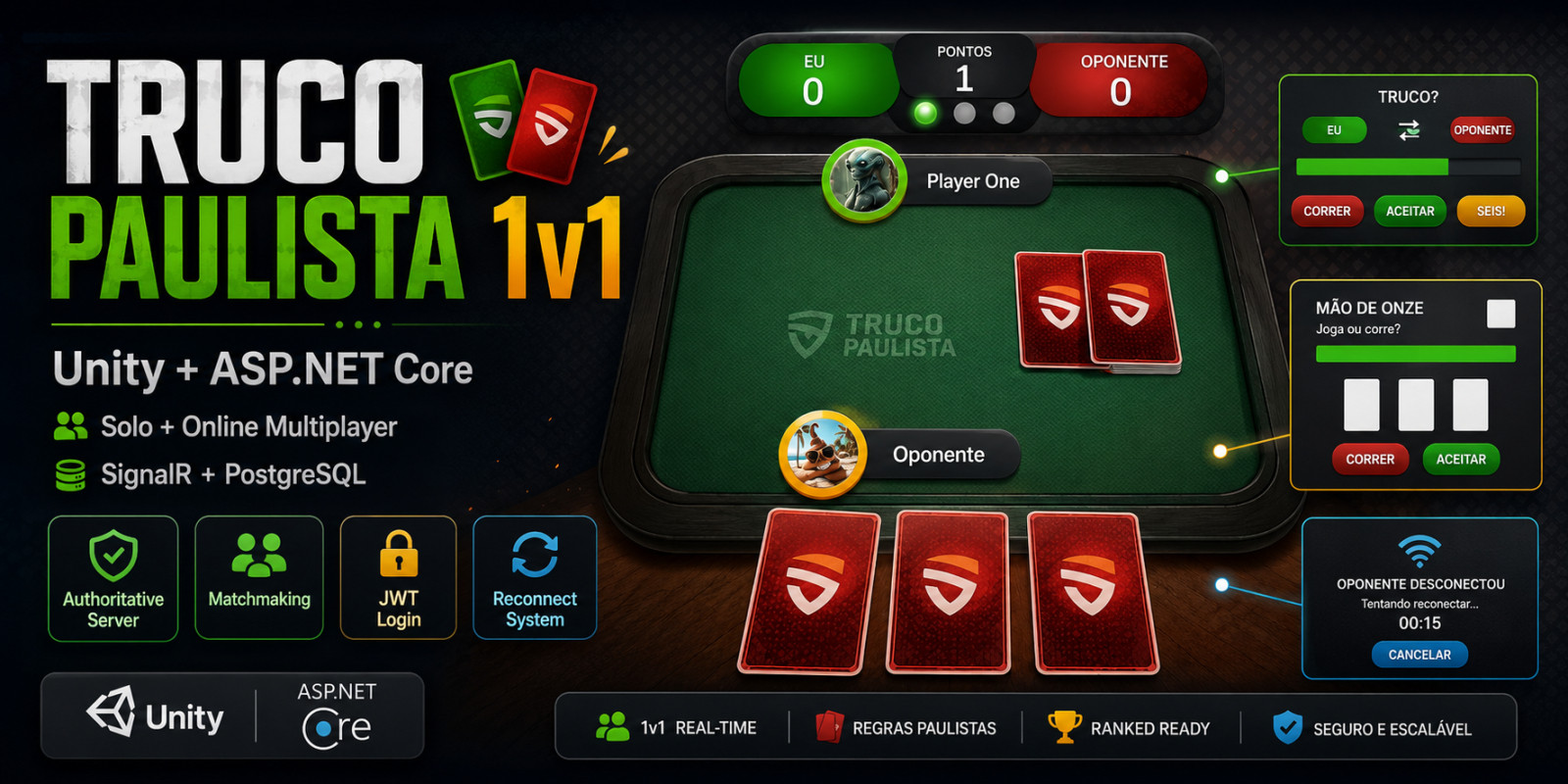 🃏 Truco Paulista 1v1 - Unity + ASP.NET Core Multiplayer Source Code source code