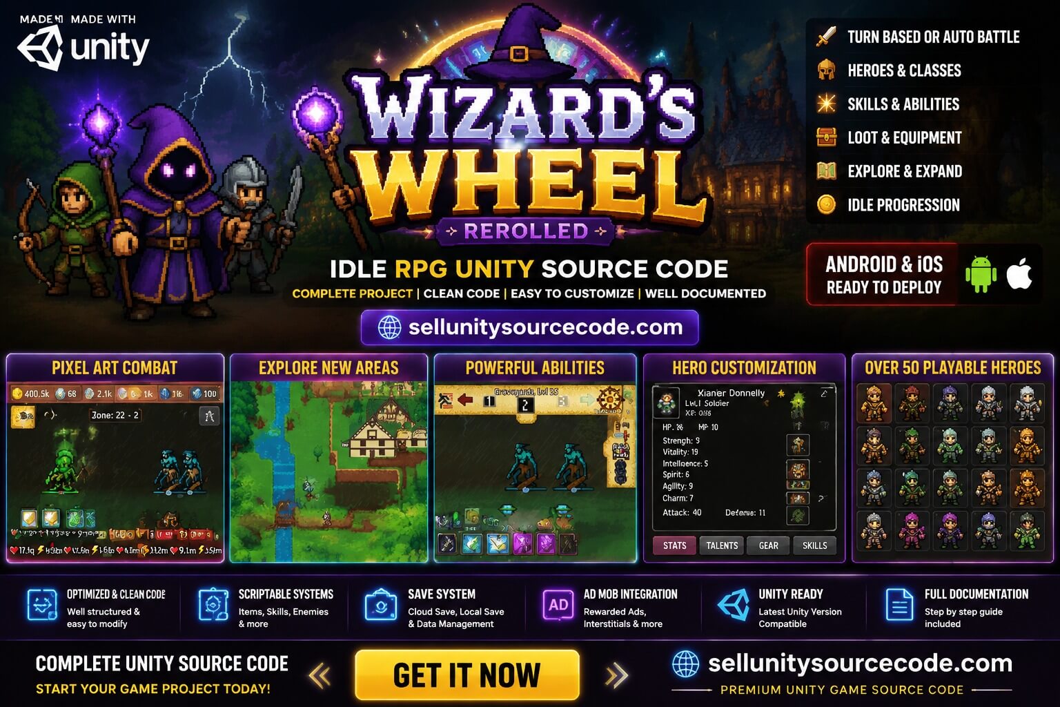 Wizard's Wheel: ReRolled | Idle RPG. Unity game source code source code
